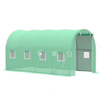 Outsunny Walk-in Polytunnel Greenhouse, Outdoor Garden Tunnel Greenhouse Tent with Zipped Roll-Up Door and 8 Mesh Windows, 4 x 2M 