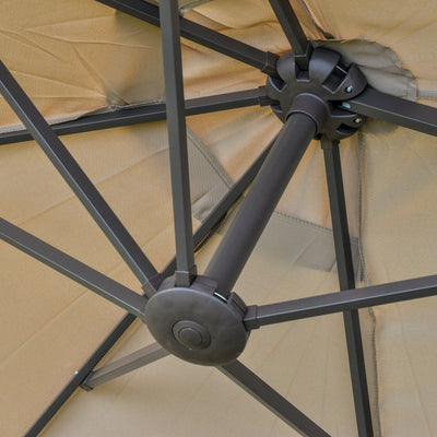 Outsunny 4.6M Sun Umbrella Canopy Double-sided Crank Sun Shade w/ Cross Base Khaki 