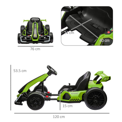 HOMCOM 24V Electric Go Kart for Kids with Adjustable Seat for 6-12 Years, Green 