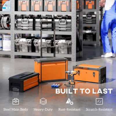 HOMCOM 3-in-1 Stackable Rolling Tool Box - Orange 
