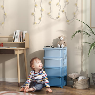 HOMCOM Four-Tier Kids Storage Boxes, with Four Drawers - Blue 