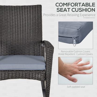 Outsunny Outdoor PE Rattan Rocking Chair, Garden Rocking Chair Set with Armrest and Cushion, Grey 