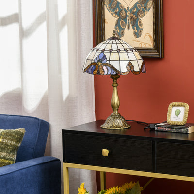 HOMCOM Stained Glass Table Lamp, Handmade Antique Bedside Lamp, Decorative Night Light for Bedroom, Living room, Home, Nightstand 