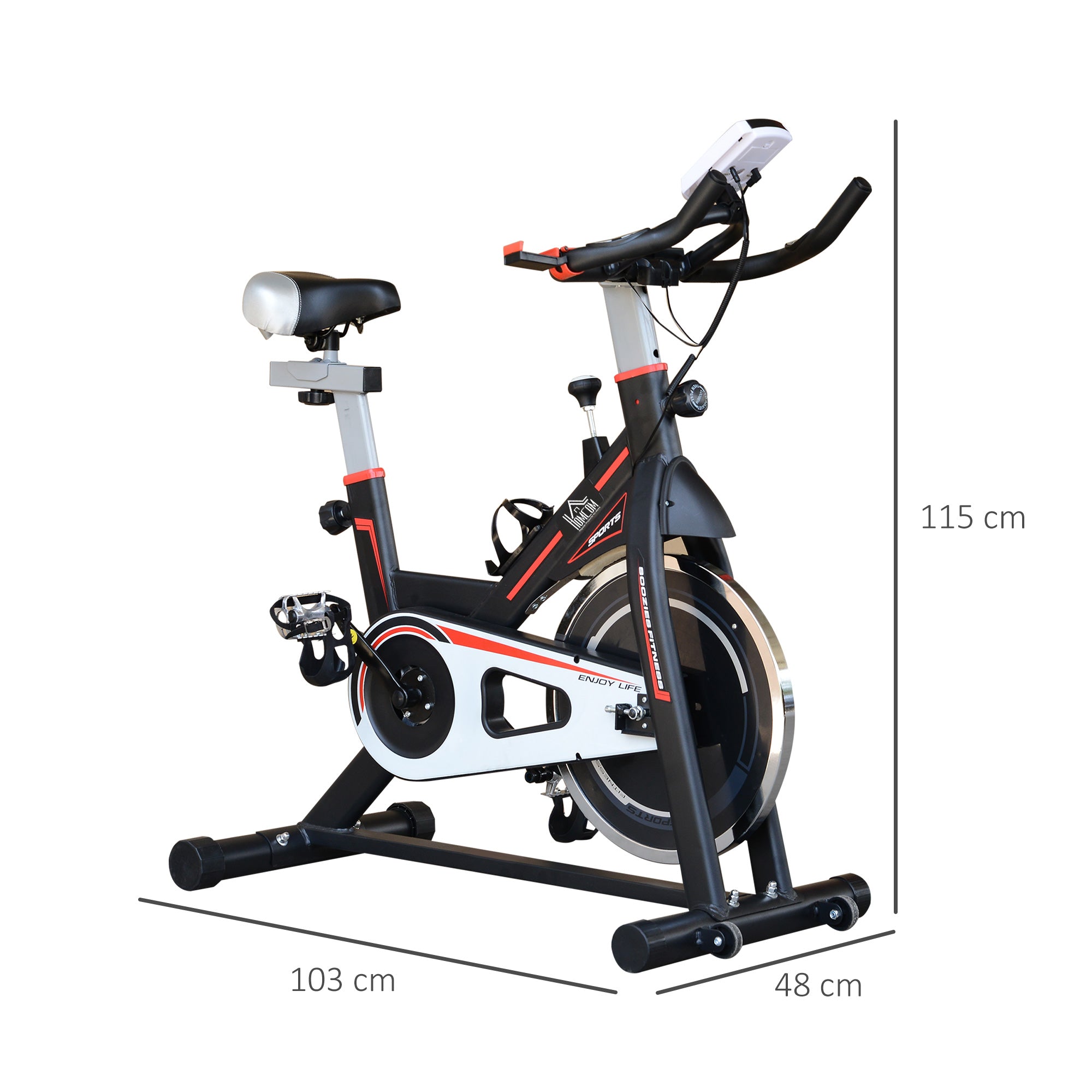 HOMCOM Exercise Bike, Indoor Cycling, with LCD Display, Heart Rate, Sensor - Black 