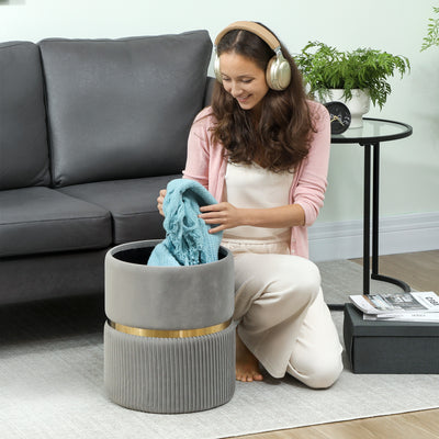 HOMCOM Velvet-Feel Storage Ottoman - Light Grey 