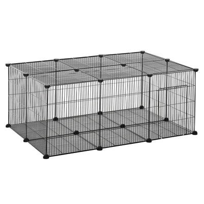 PawHut Pet Playpen DIY Small Animal Cage Metal Fence with Door, 22 Pieces, for Bunny Chinchilla Hedgehog Guinea Pig 