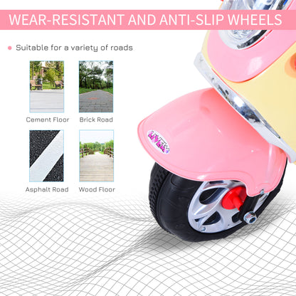 HOMCOM Kids Electric Ride On Toy Car 6V Electric Motorbike with Chargeable Battery Headlight and Music for 3-5 Years - Pink 