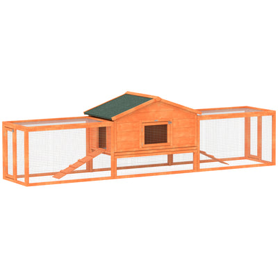 PawHut Wooden Rabbit Hutch with Run, Tray, Ramps, Asphalt Roof, 309 x 70 x 87cm, Orange 
