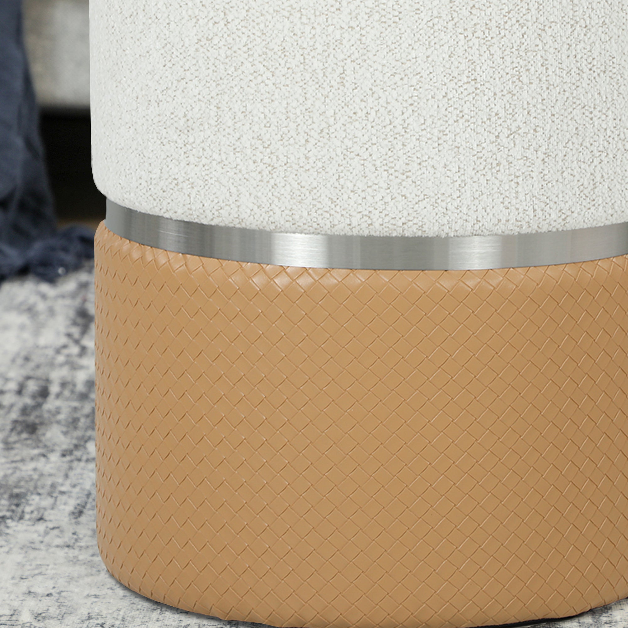 HOMCOM Nesting Round Ottoman with Storage Set of 2 - Cream/Brown 