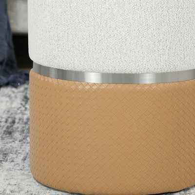 HOMCOM Nesting Round Ottoman with Storage Set of 2 - Cream/Brown 