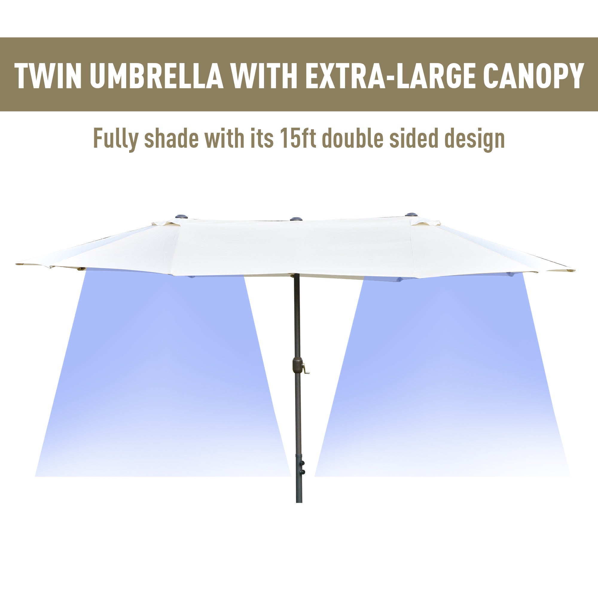Outsunny 4.6M Sun Umbrella Canopy Double-sided Crank Sun Shade w/ Cross Base Off White 