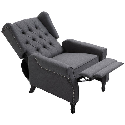 HOMCOM Recliner Armchair, Vintage Reclining Chair with Nail Head Trim, Wingback Chair with Button Tufted Back and Footrest, for Living Room, Dark Grey 