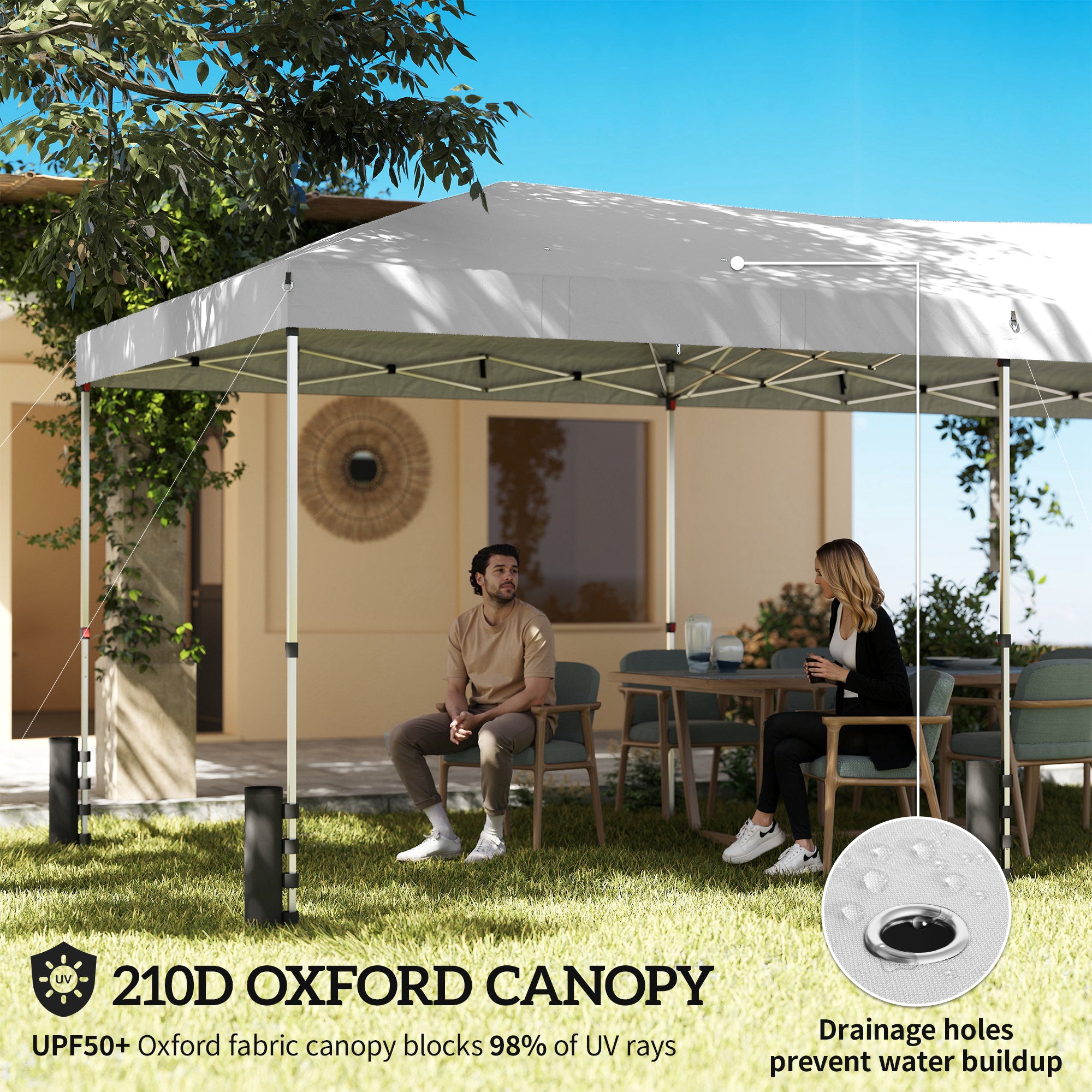 Outsunny 3 x 6 m Pop Up Canopy with UV50+ Protection Garden Gazebo with 6 Sidewalls, White 