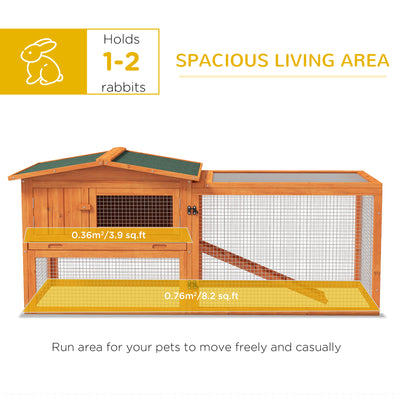 PawHut Rabbit Hutch with Run Wooden Guinea Pig Hutch Outdoor Bunny Cage Hide House with Sliding Tray, Hay Rack, Ramp, 156 x 58 x 68cm, Orange 