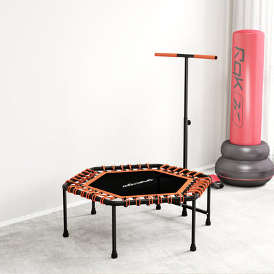 SPORTNOW 45" Rebounder Trampoline for Adults, Quiet Bungee Rebounder with LED Lights and Adjustable Handle, Orange 