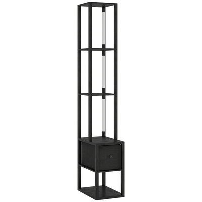 HOMCOM Floor Lamp with Shelves, LED Column Modern Standing Lamp with Fabric Drawer, Adjustable Brightness, Foot Switch for Living Room, Bedroom, Office, Black 