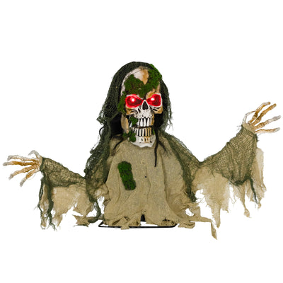 Outsunny Halloween Animated Skeleton with Glowing LED Eyes, Half-Body Scary Halloween Decorations, Battery Operated, Indoor Party Props 