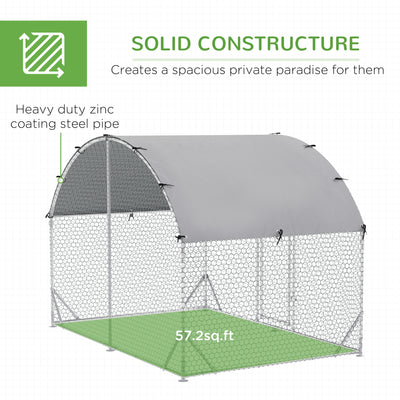 PawHut Walk In Chicken Run Galvanised Chicken Coop Hen Poultry House Cage Rabbit Hutch Pet Playpen Garden with Water-Resist Cover, 2.8 x 1.9 x 2m 