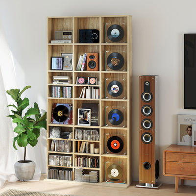 HOMCOM CD Storage Unit with Adjustable Shelves, 102 x 195 cm, Oak Tone 