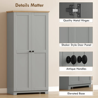 HOMCOM Kitchen Cupboard, 172cm Freestanding Storage Cabinet with Doors and Shelves, Grey 