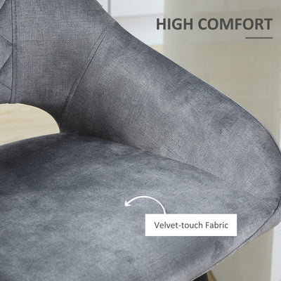 HOMCOM Bar Stools Set of 2, Velvet-Touch Fabric Counter Height Bar Chairs, Kitchen Stools with Steel Legs for Dining Area, Kitchen Island Barstools, Grey 