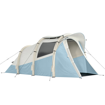 Outsunny Inflatable Camping Tent w/ Air Pump, Easy Setup 2-3 Person Blow Up Tent, Light Blue 