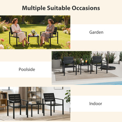 Outsunny 3 Pieces Garden Bistro Set for 2, Outdoor Bistro Table and Chairs with Metal Frame, Plastic Patio Furniture Set 