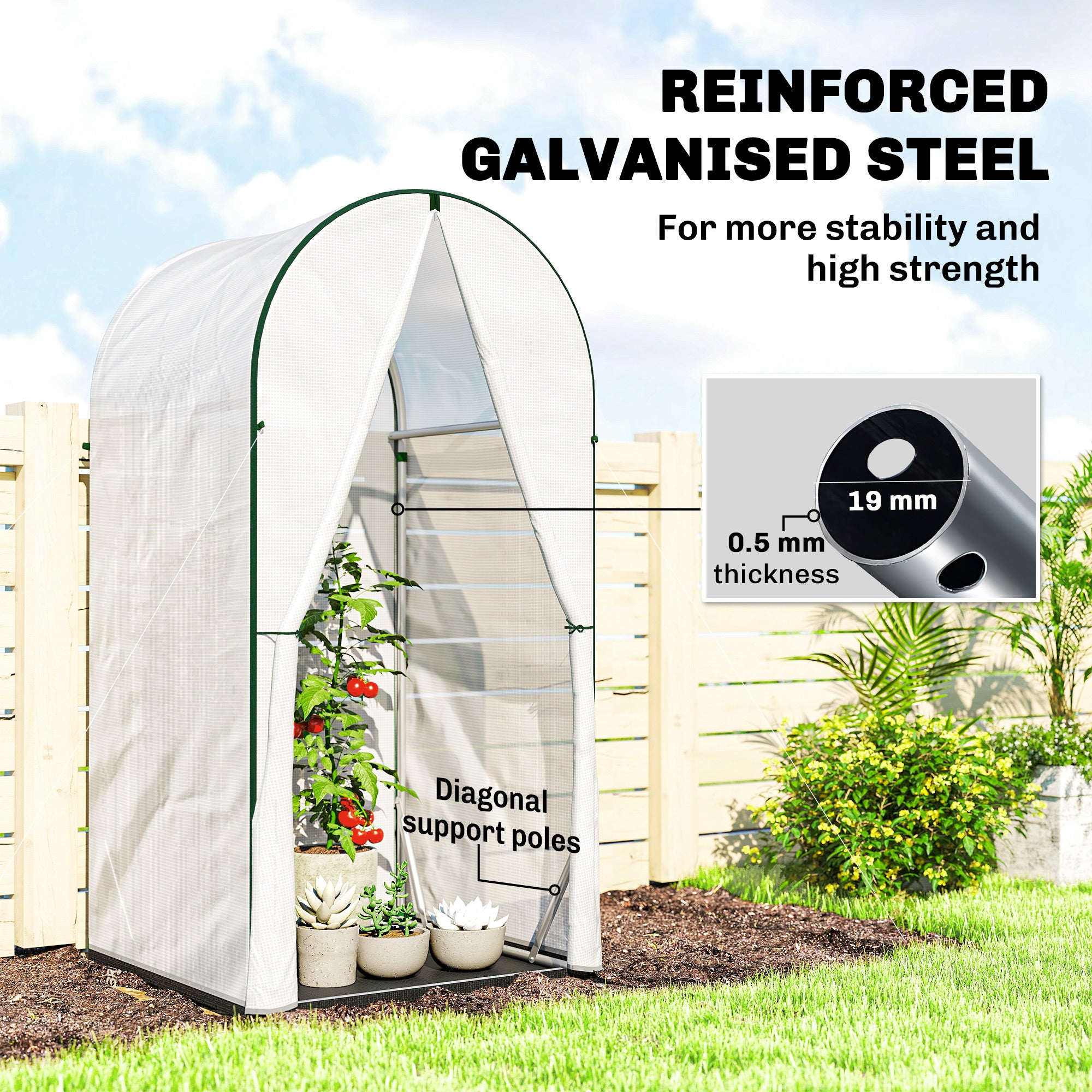 Outsunny Mini Greenhouse, Portable Green House with Roll-Up Door, PE Base, Small Greenhouse, 100 x 100 x 195 cm, White 