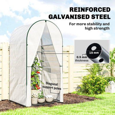 Outsunny Mini Greenhouse, Portable Green House with Roll-Up Door, PE Base, Small Greenhouse, 100 x 100 x 195 cm, White 