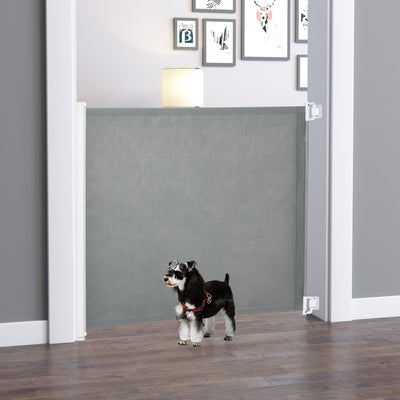 PawHut Retractable Safety Gate, Dog Pet Barrier, Folding Protector, for Home, Doorway, Stairs, 82.5H x 115Lcm - Grey 