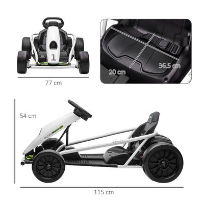 HOMCOM 24V Electric Go Kart for Kids, Drift Ride-On Racing Go Kart with 2 Speeds, for Boys Girls Aged 8-12 Years Old, White 