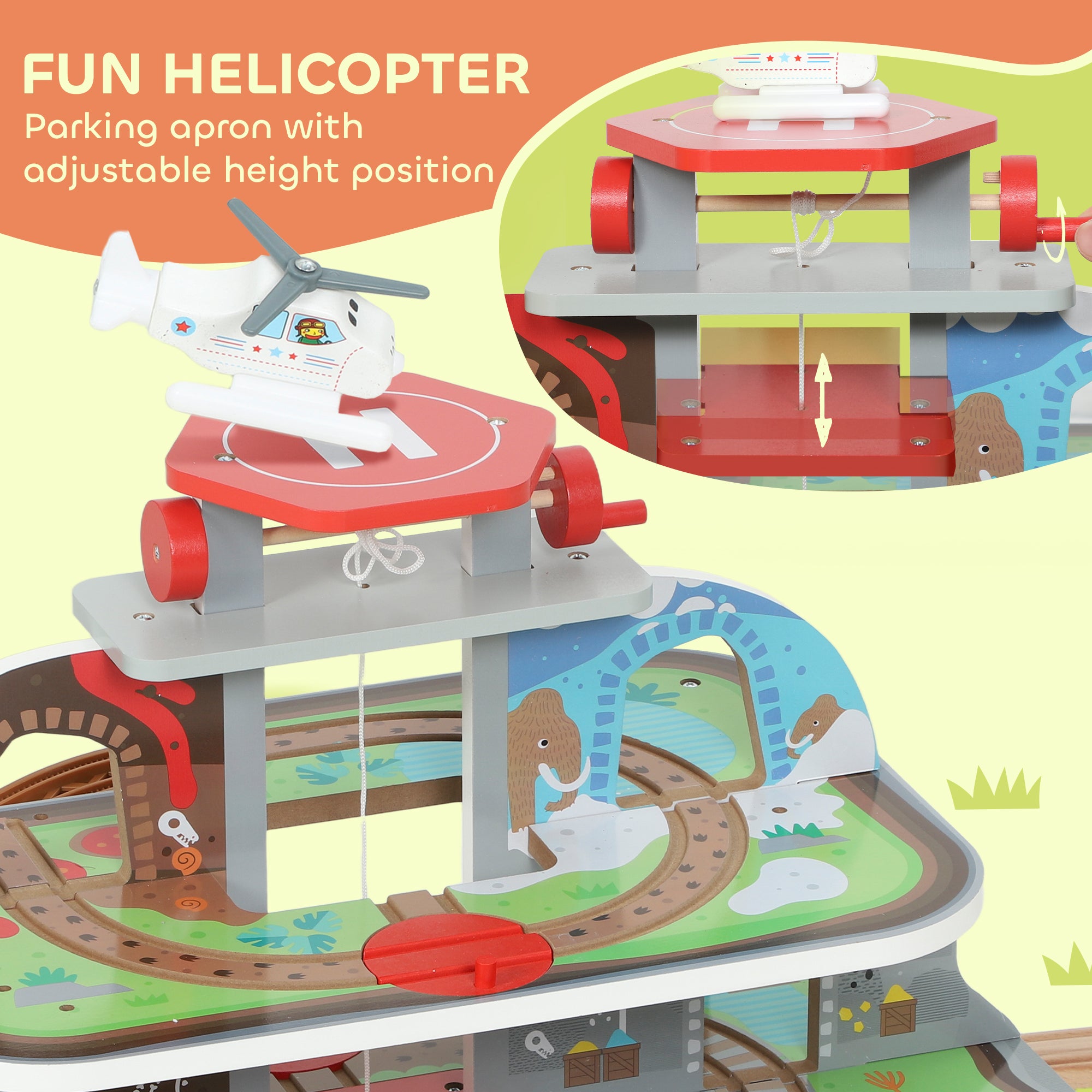 AIYAPLAY 79 Piece Wooden Train Set, Kids Train Track Mine Themed with Crane, Helicopter 