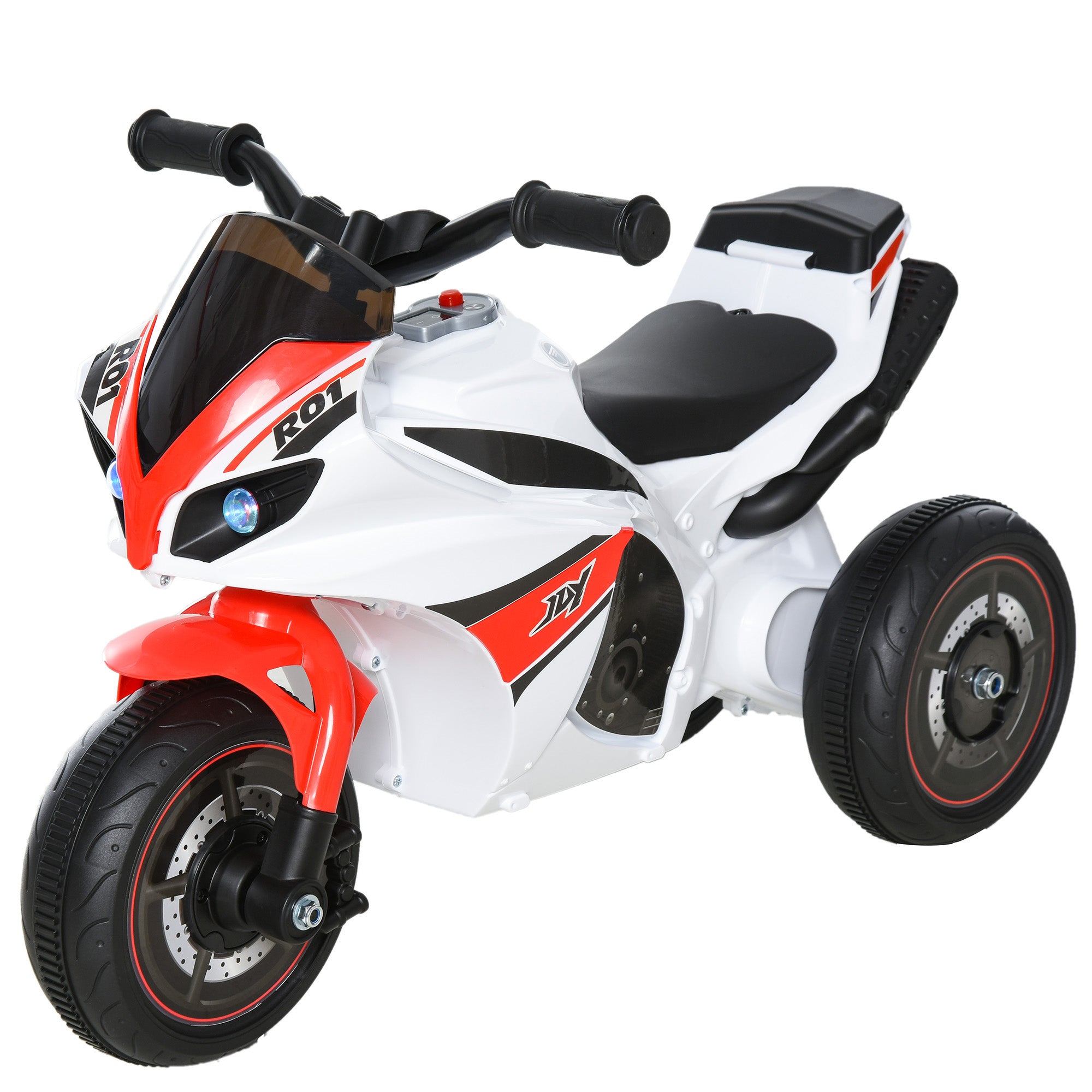 HOMCOM Kids Ride-On Police Bike 3-Wheel Vehicle w/ Music Lights Safe Seat Handlebars Toddler NO POWER Child Learning Fun Development 18-36 Months White 