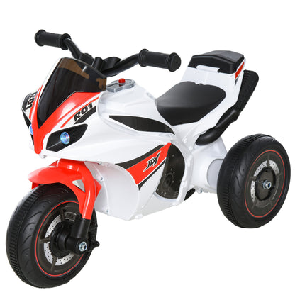 HOMCOM Kids Ride-On Police Bike 3-Wheel Vehicle w/ Music Lights Safe Seat Handlebars Toddler NO POWER Child Learning Fun Development 18-36 Months White 