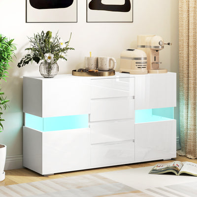 HOMCOM LED Light Sideboard - High Gloss White 
