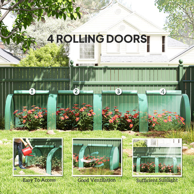 Outsunny PE Tunnel Greenhouse Green Grow House Steel Frame for Garden Backyard with Zipper Doors 395 x 100 x 80cm, Green 