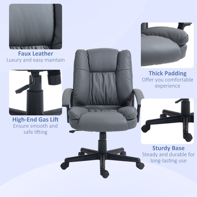 HOMCOM Office Chair, Computer Desk Chair, Mid Back Executive Chair with Adjustable Height and Swivel Rolling Wheels for Home Study, Dark Grey 