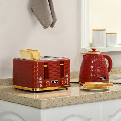 HOMCOM 3000W 1.7L Rapid Boil Kettle & 4 Slice Toaster, Kettle and Toaster Set with 7 Browning Controls and Crumb Tray, Red 