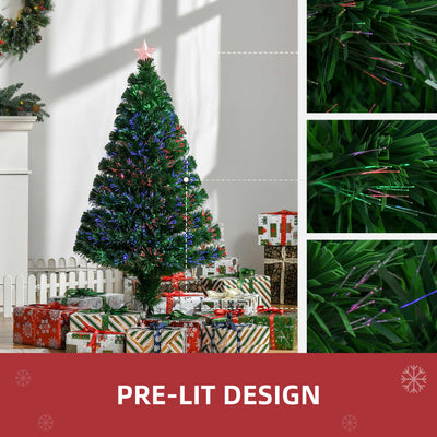 HOMCOM 4FT Pre-Lit Fibre Optic Artificial Christmas Tree Holiday Xmas Décor with Tree Topper Multi-Colour 