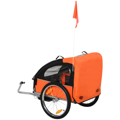 HOMCOM 2 Seat Bike Trailer Bicycle wagon for Kids Child Steel Frame Safety Harness Seat Carrier Orange Black 130 x 76 x 88 cm 