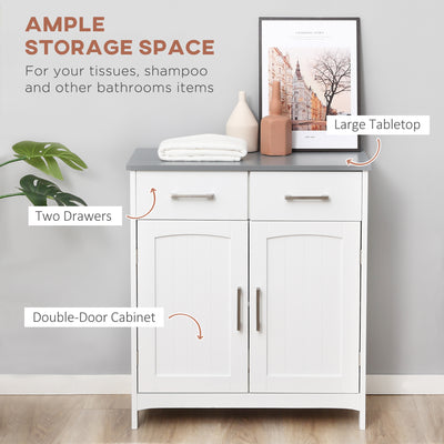 kleankin Freestanding Bathroom Cabinet, Storage Cupboard with 2 Drawers, Double Doors, Adjustable Shelf, White 