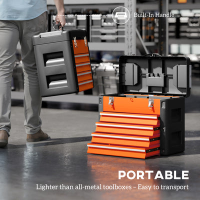 HOMCOM 4 Drawers Large Toolbox - Orange 