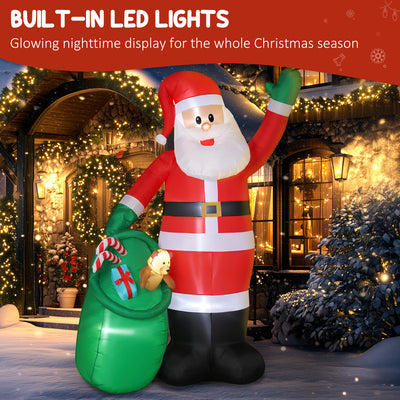 Outsunny 9ft/275 cm Christmas Inflatable Santa with Bear Sack, Giant Christmas Blow Up Decoration with Built-in LED Lights for Garden, Indoor Outdoor Home Decor 