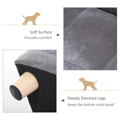 PawHut Dog Sofa Bed for Small-Sized Dogs, Elevated Pet Chair with PU Cover, Soft Cushion, Cat Couch Lounger with Anti-slip Legs - Grey 