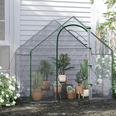 Outsunny Walk In PVC Greenhouse Garden Outdoor Flower Planter Steel Frame w/ Zipped Door & Window 180 x 100 x 168CM Clear 