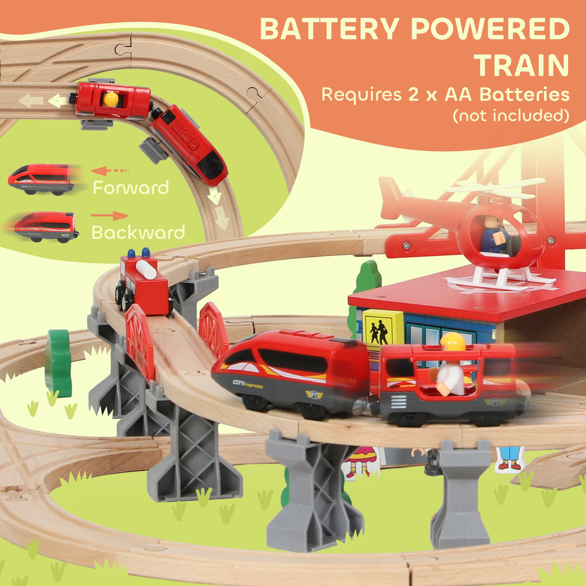 AIYAPLAY 133-Piece Wooden Train Set, Toy Train with Crane, Storage Box, for Kids Ages 3+