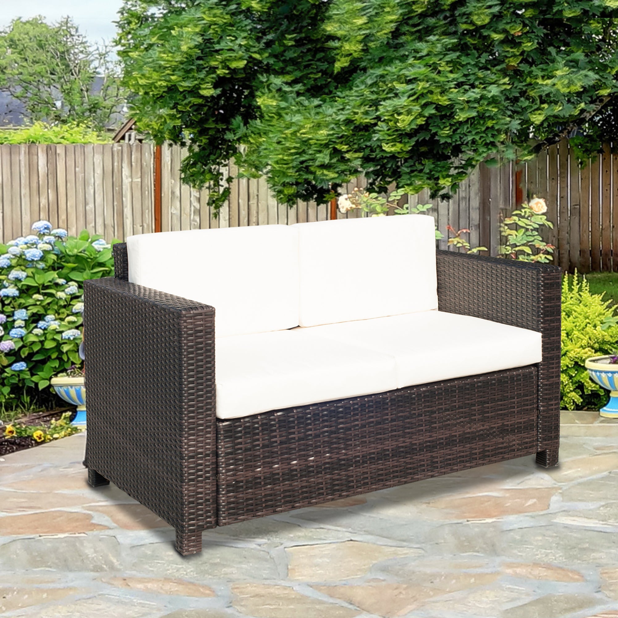 Outsunny Two-Seater Rattan Sofa - Brown 
