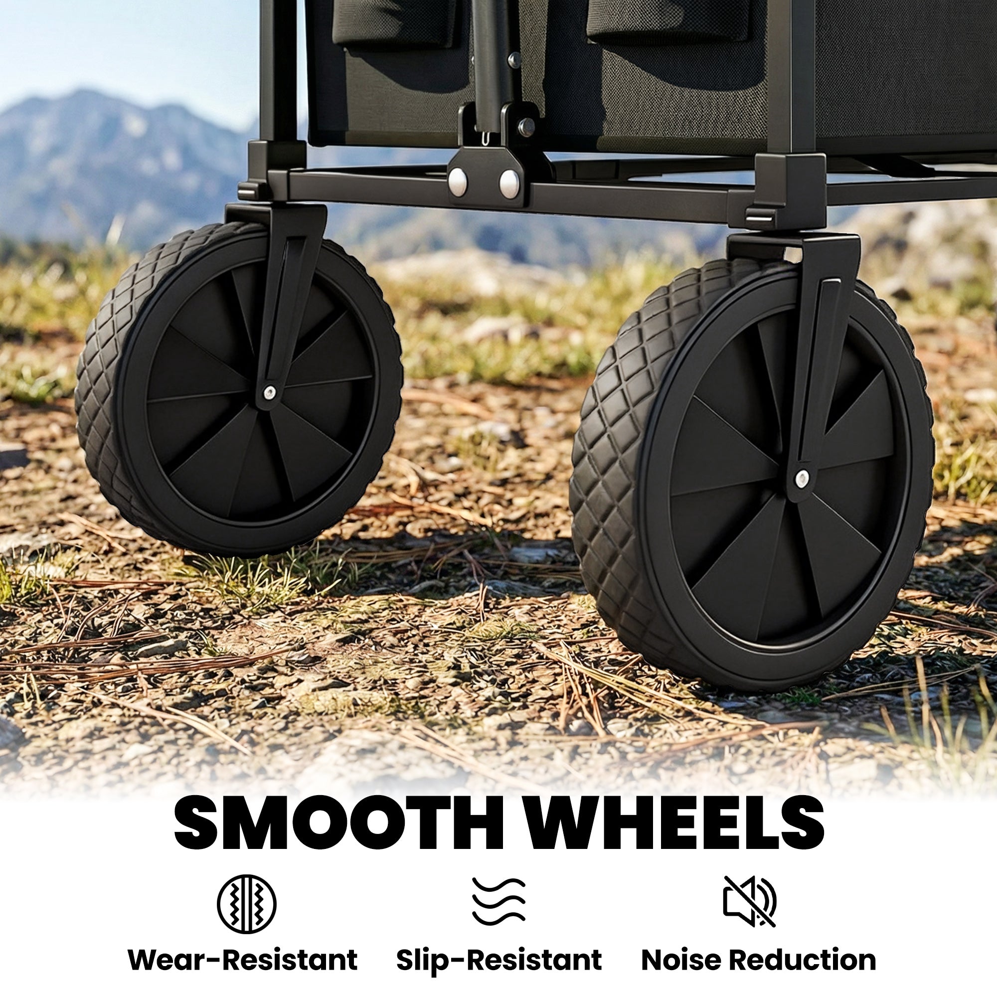 Outsunny 95L Foldable Festival Trolley on Wheels, Collapsible Wagon Cart with Adjustable Handle and 2 Cup Holders, Black 