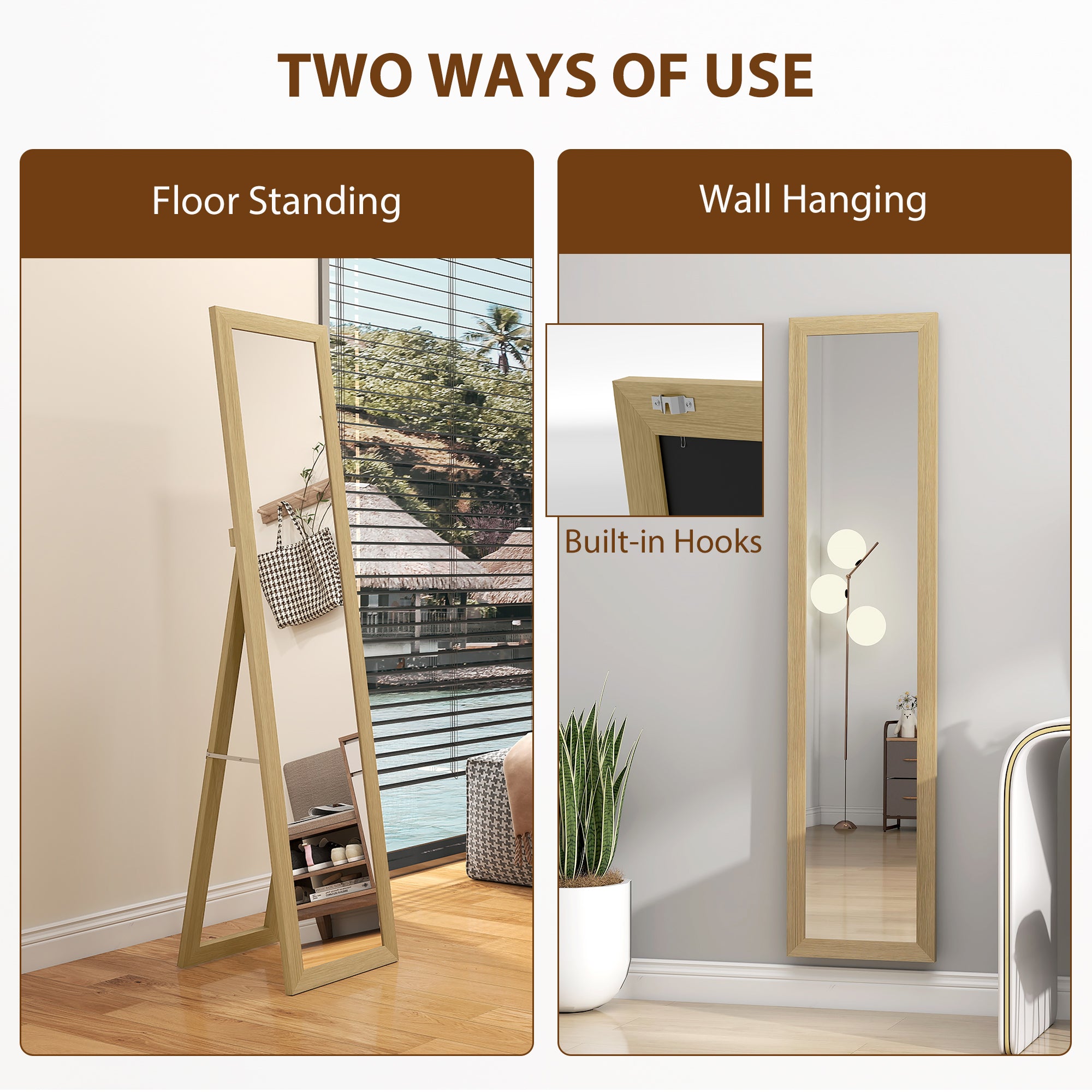 HOMCOM 37 x 157 cm Full Length Mirror - Natural 