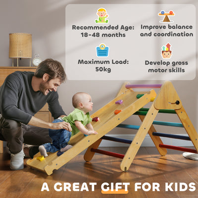 AIYAPLAY Toddler Climbing Frame for Kids, with Ramp, 3-in-1 Wooden Pikler Triangle Set for 18-48 Months, Multicolour 